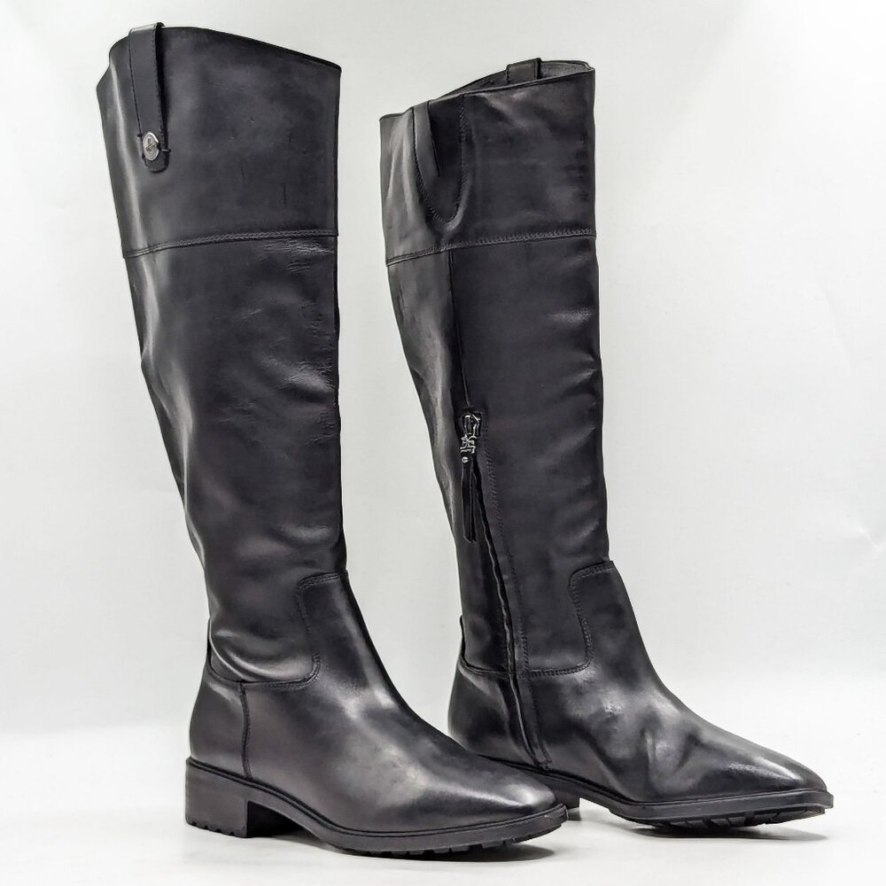 Sam Edelman Wmn Drina ATH Wide Calf Black Leather Snip Toe Lug Riding Boots 7.5